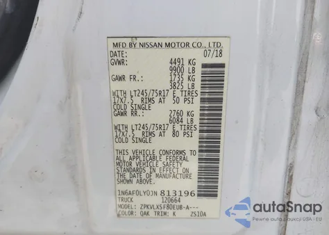 2018 Nissan Nv Cargo Nv3500 Hd Sv V8 from USA, damaged, VIN 1N6AF0LY0JN813196